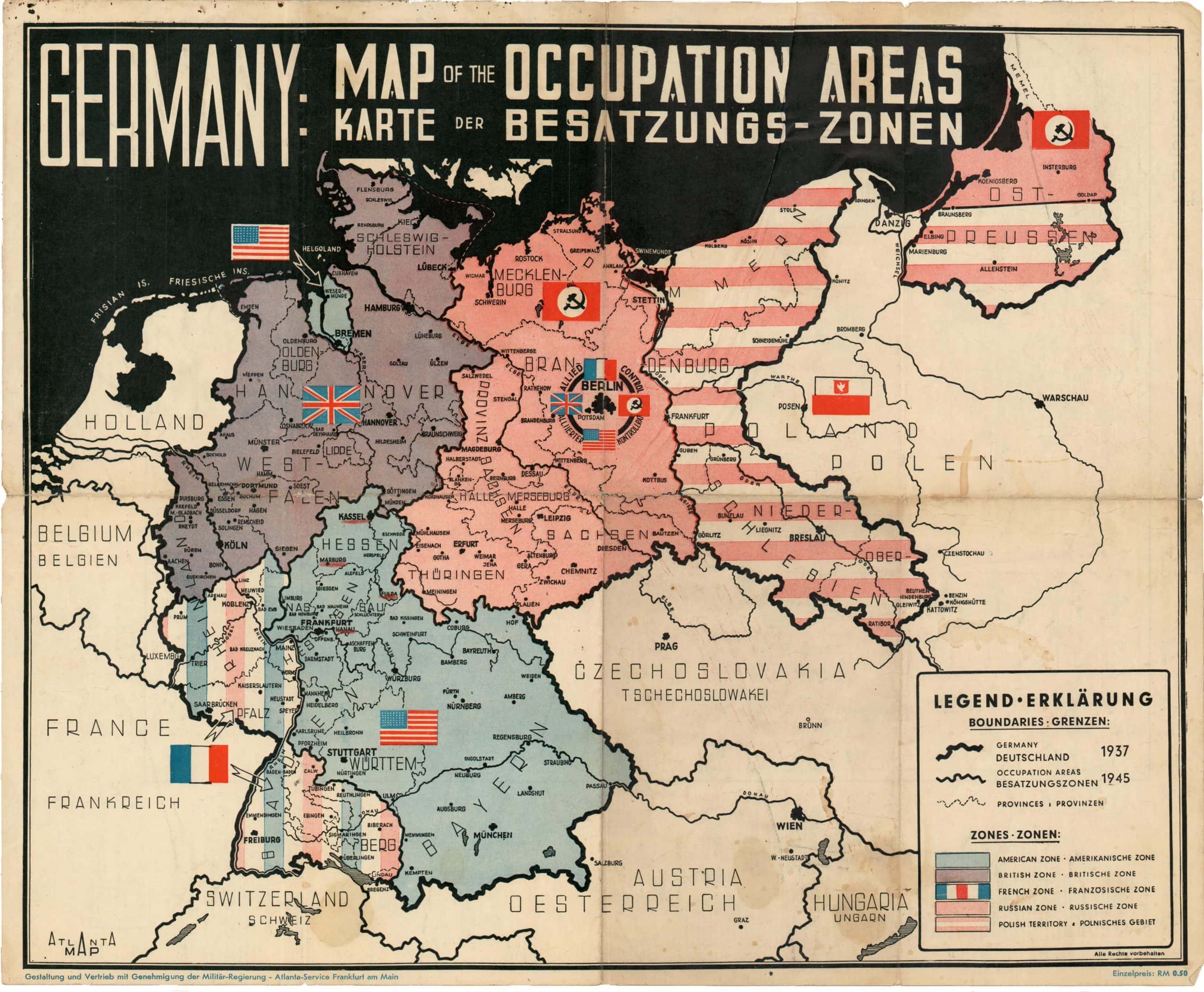 Map of the Occupation Areas in Germany, 1945