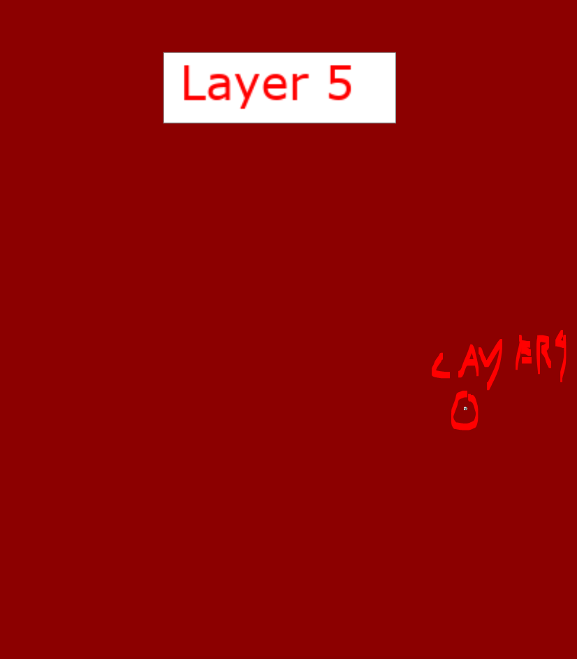 Image of Algodoo Sky Layer 5, showing a dark red background with 'Layer 5' in red text on a white rectangle at the top, and 'LAYERS' in red handwritten text at the bottom right.