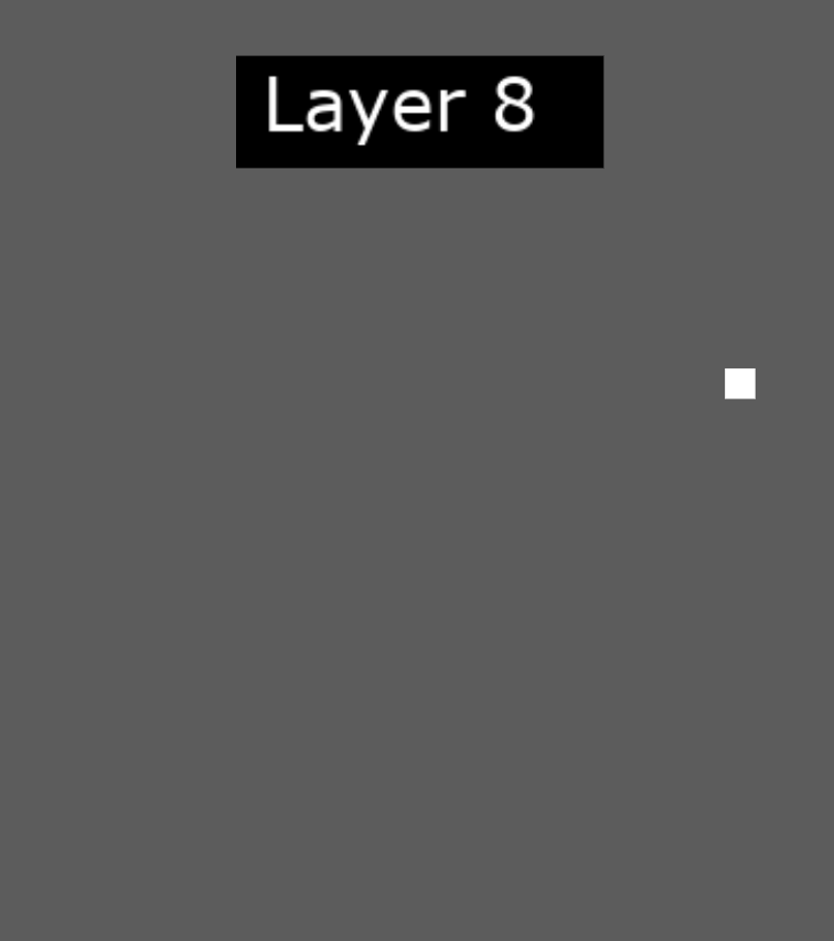 Image of Algodoo Sky Layer 8, showing a plain dark grey background with 'Layer 8' in a black rectangle at the top and a small white square on the right.