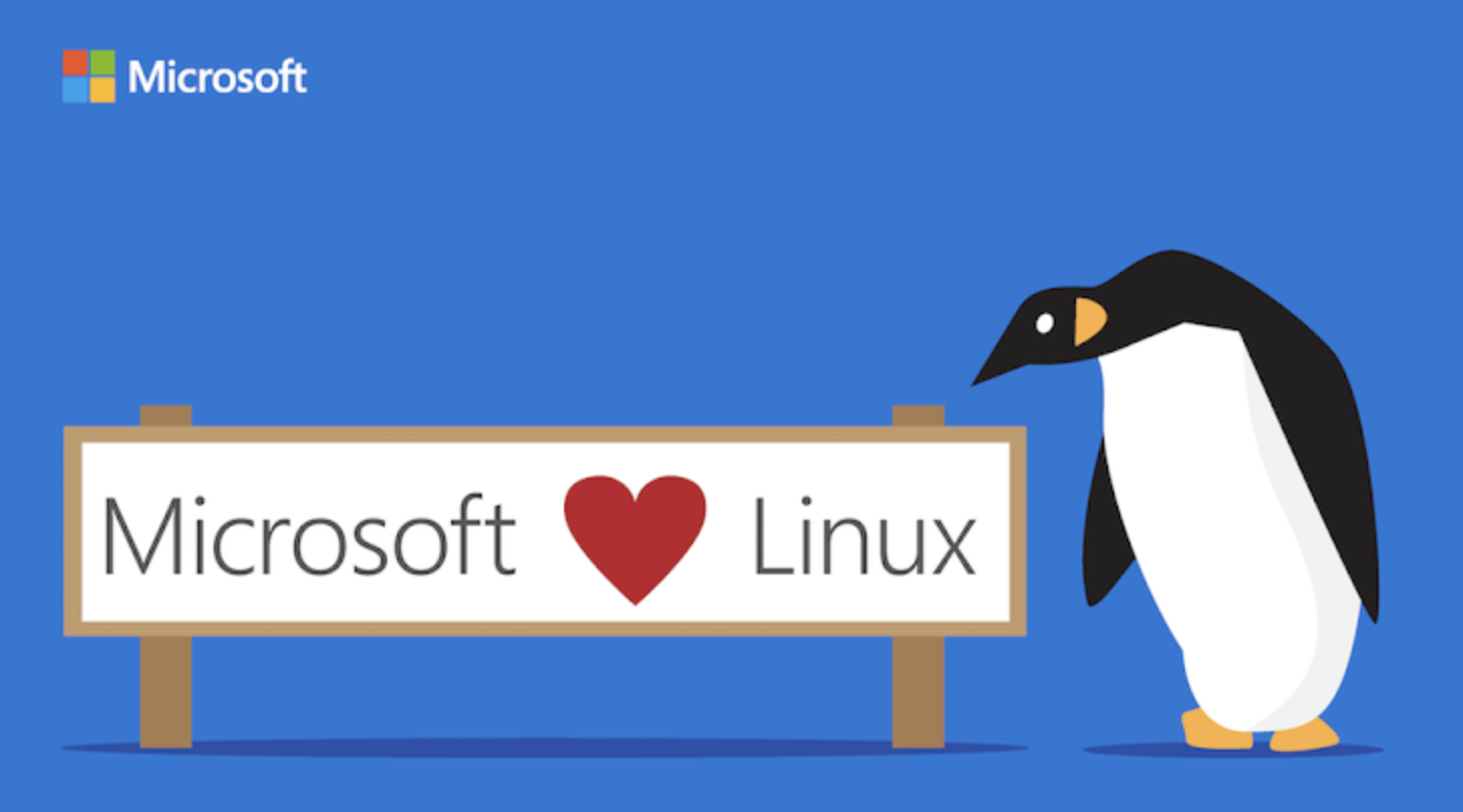Microsoft ❤️ Linux sign with Tux
