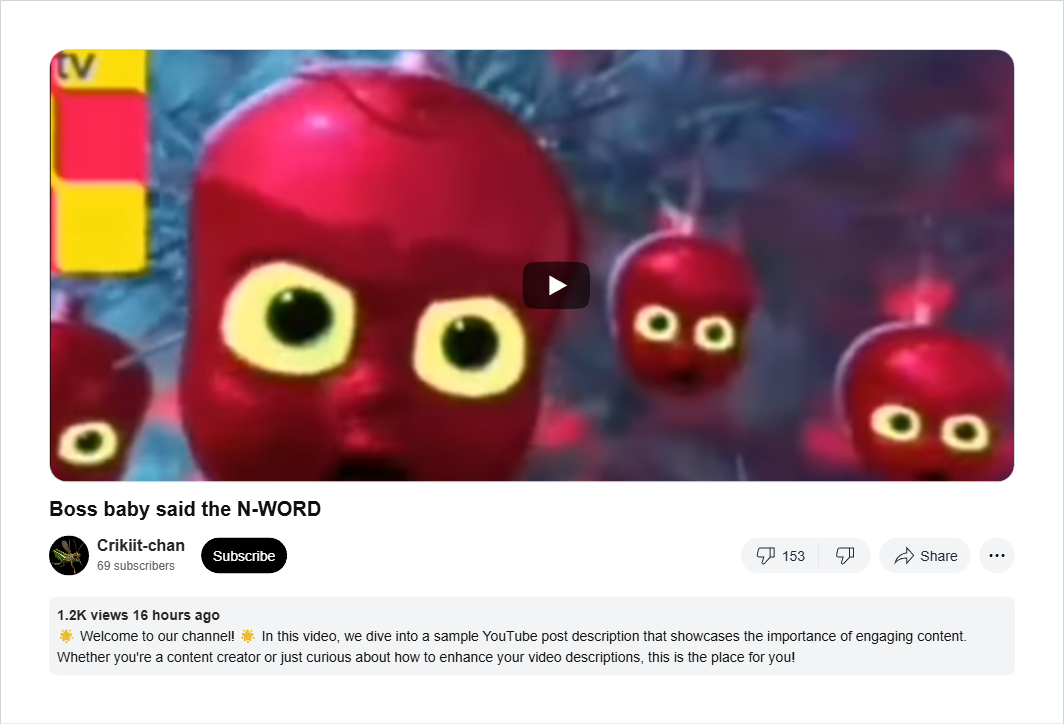 Example of a fake YouTube video thumbnail with a provocative title.