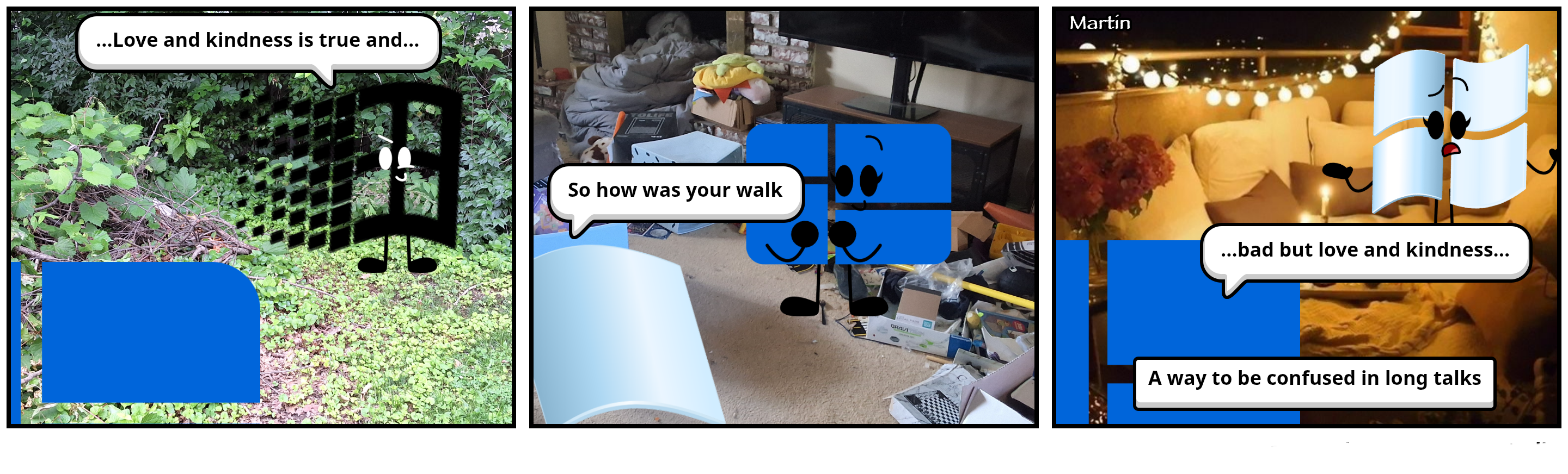Example of a Comic Windows comic panel showing anthropomorphic window characters in real-world settings
